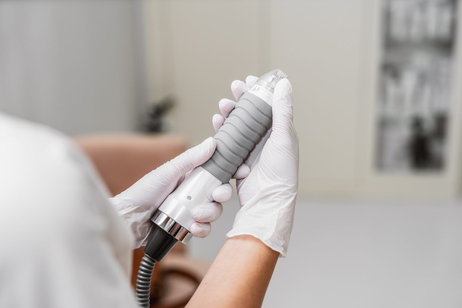Microneedle RF lifting procedure. close up